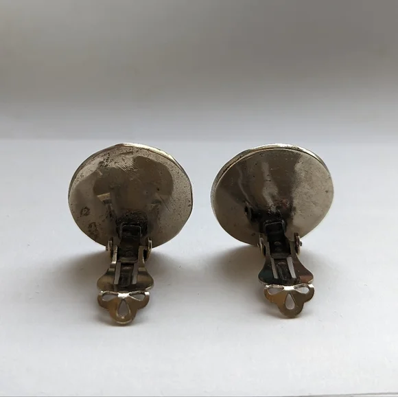 Abalone Earrings Alpaca Mexico Floral clip on vintage mother of pearl - Picture 3 of 8